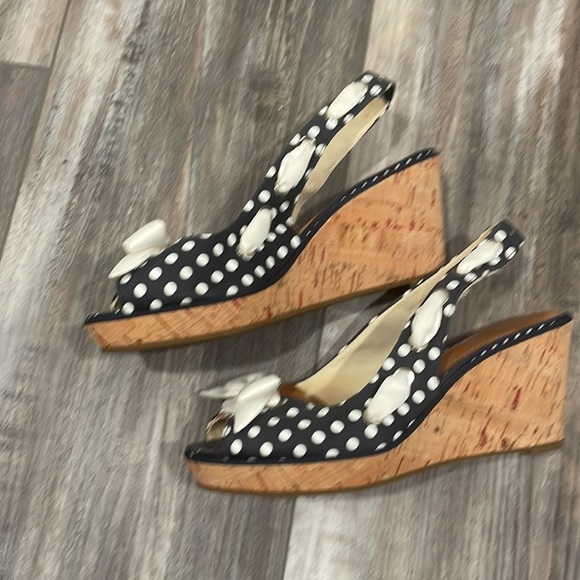 Sperry Southport Navy Polkadot Wedge Sandals - Picture 1 of 7